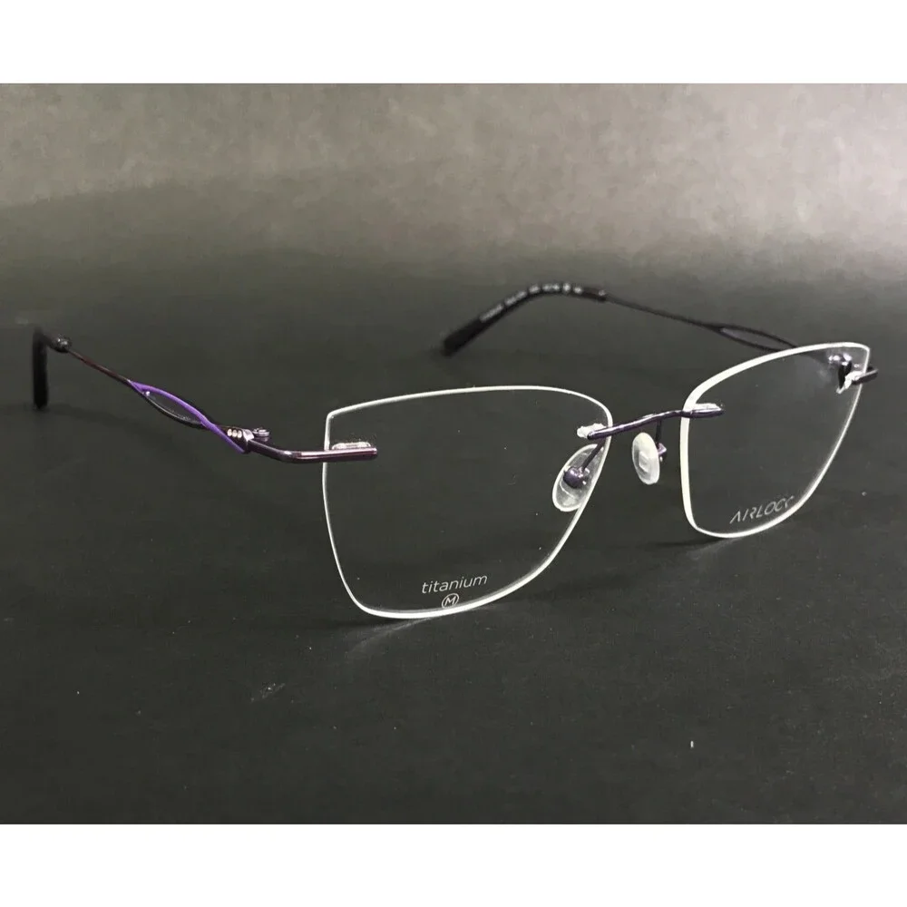 Airlock Eyeglasses Frames Skye 202 502 Purple Rimless Cat Eye Titanium 52-18-140